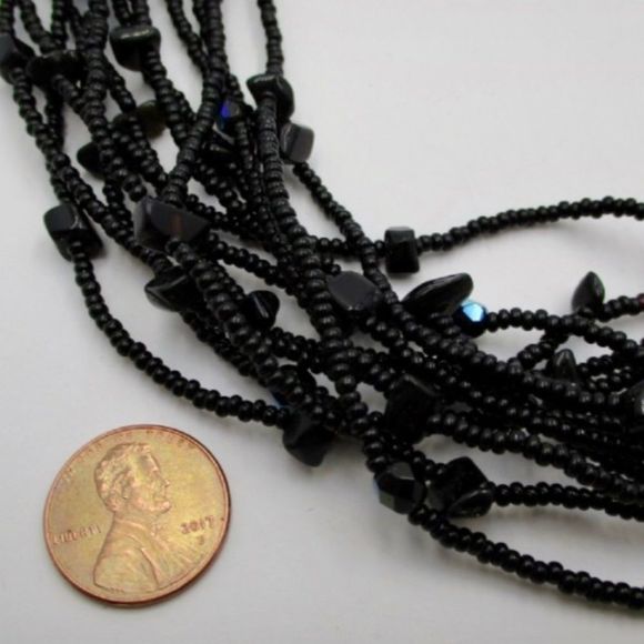 Vintage Black Onyx & Black Seed Bead Multi-Strand Necklace - Picture 14 of 15